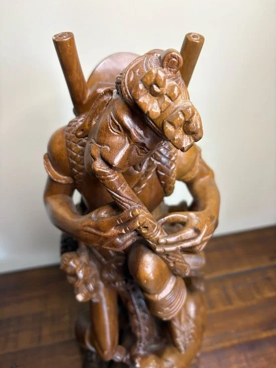 Vintage Folk Art Hand- Carved Wood Sculpture Depicting A Tribal Man - Picture 2 of 16